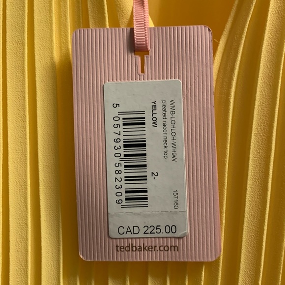 Ted Baker Yellow Pleated Racer Neck Top BNWT size 2 US 4-6 - Picture 11 of 11